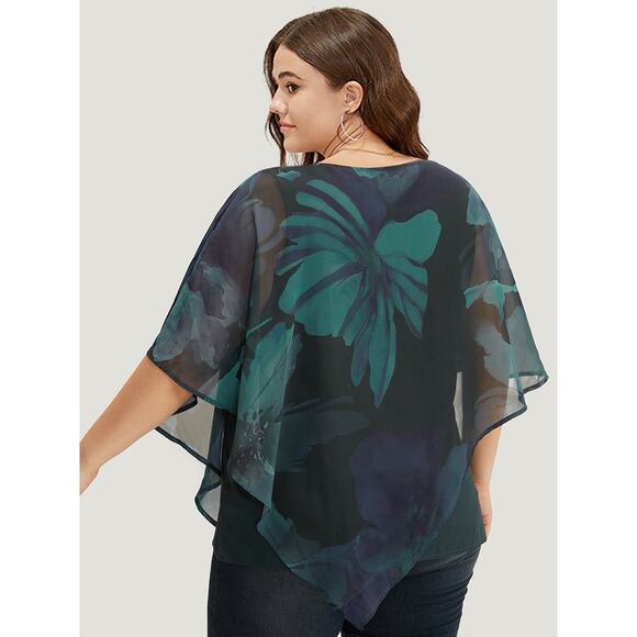 Size 18 - 20 • 2x • BloomChic • Floral Mesh Asymmetrical Dolman Sleeve Blouse - Picture 4 of 7